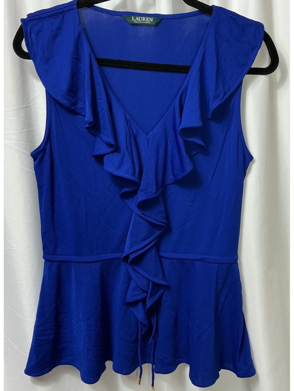 NWOT Lauren Ralph Lauren Women’s M Royal Blue Ruffle Front Sleeveless Top